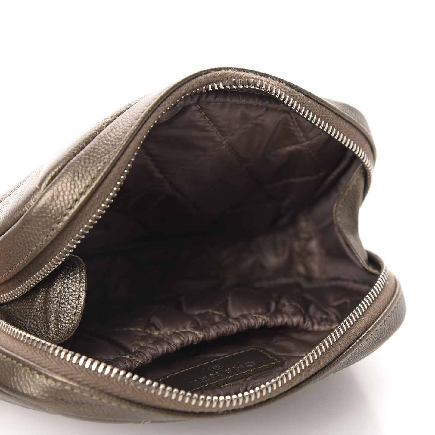 Metallic Caviar Quilted Small Curvy Pouch Cosmetic Case Bronze