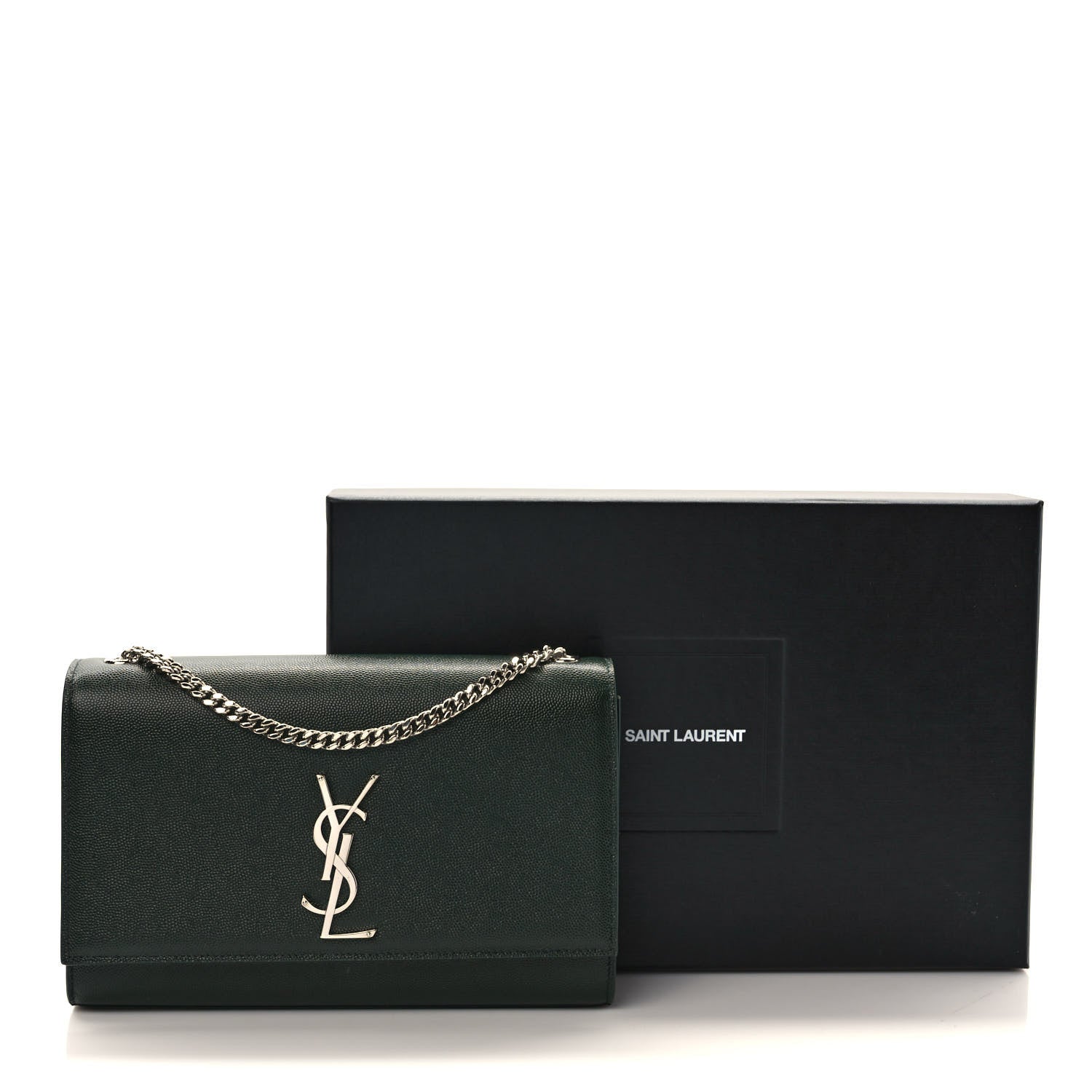 Saint Laurent Grain De Poudre Medium Monogram Kate Satchel Vert Fonce 8 of 8