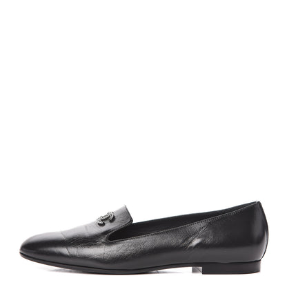 Chanel Lambskin CC Mocassin Loafers 37.5 Black 1 of 14