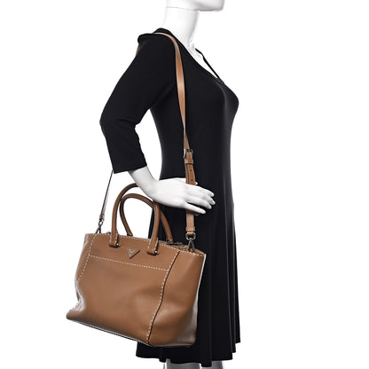 Prada City Calf Small Hand Stitched Galleria Double Zip Tote Caramel 2 of 16
