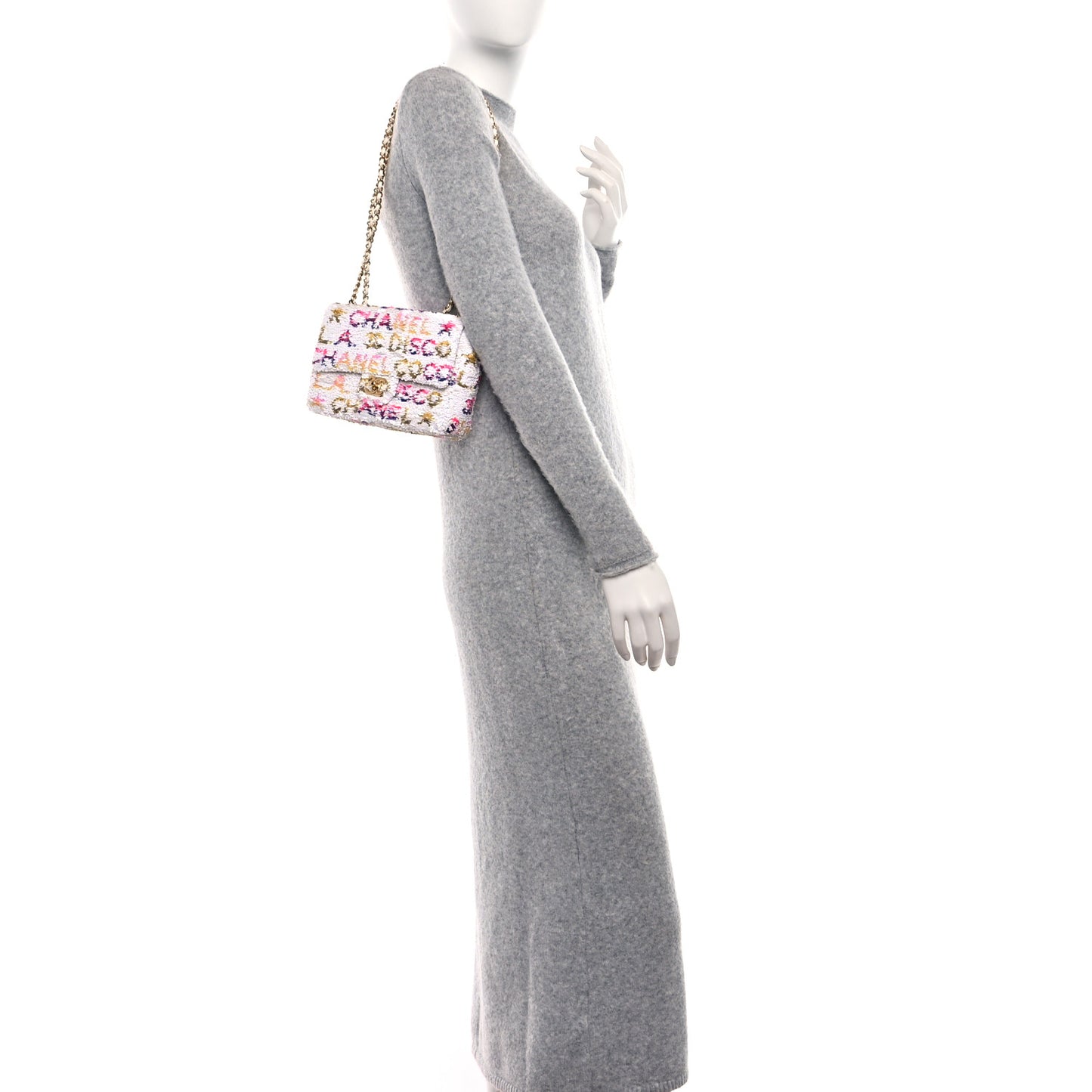 Sequin Logo CC Small Single Flap White Multicolor