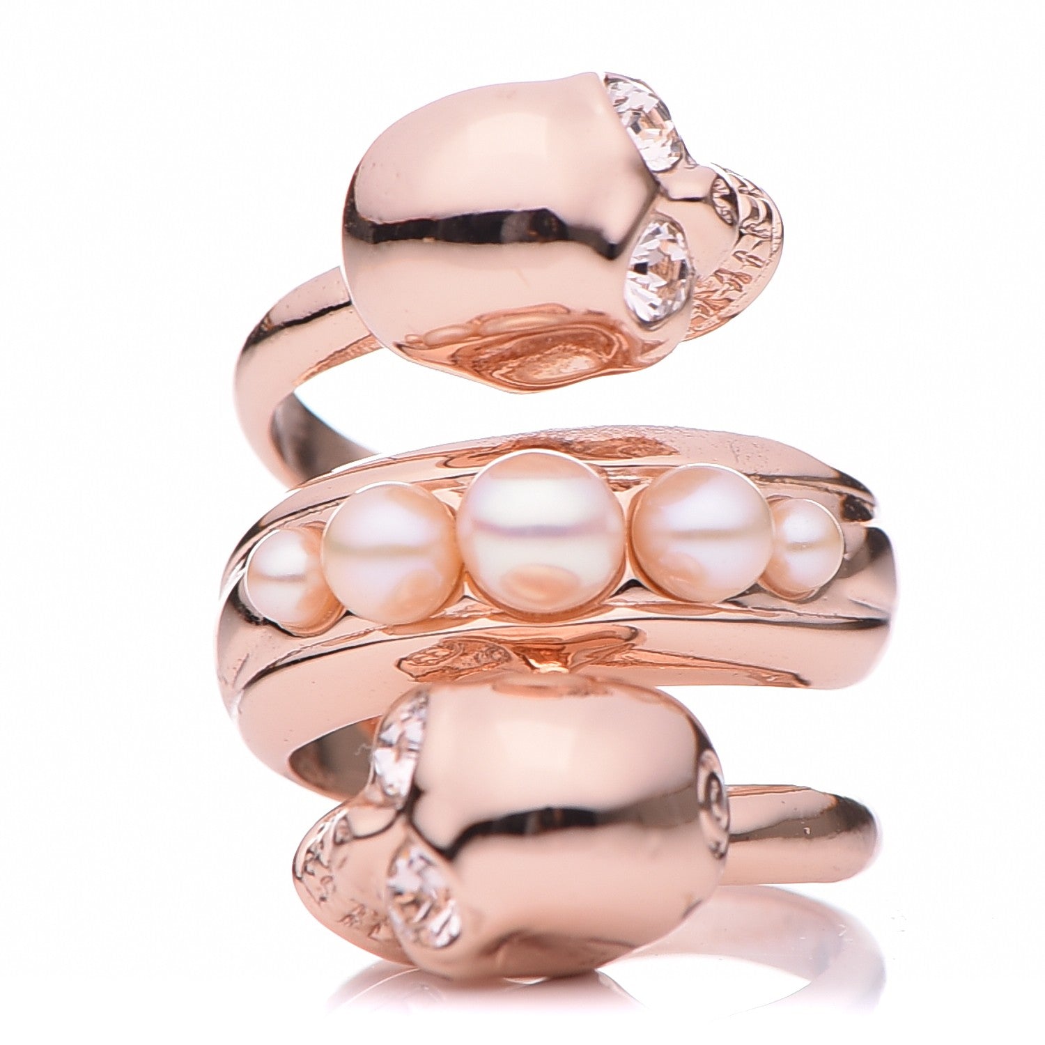 Alexander McQueen Pearl Spiral Double Skull Ring 51.9 6 Rose Gold 5 of 8