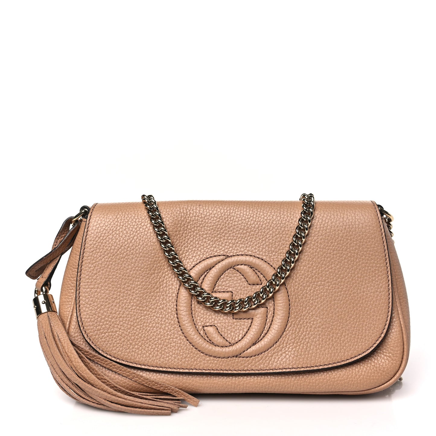Pebbled Calfskin Medium Soho Flap Crossbody Camelia