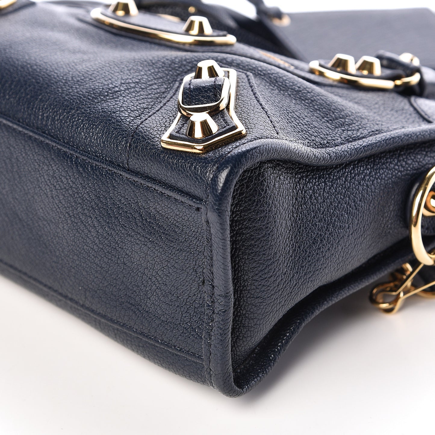 Chevre Gold Metallic Edge Hardware Mini City Bleu Nuit Dark Sea