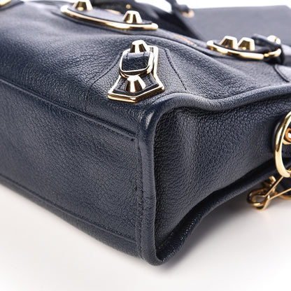 Balenciaga Chevre Gold Metallic Edge Hardware Mini City Bleu Nuit Dark Sea 9 of 10