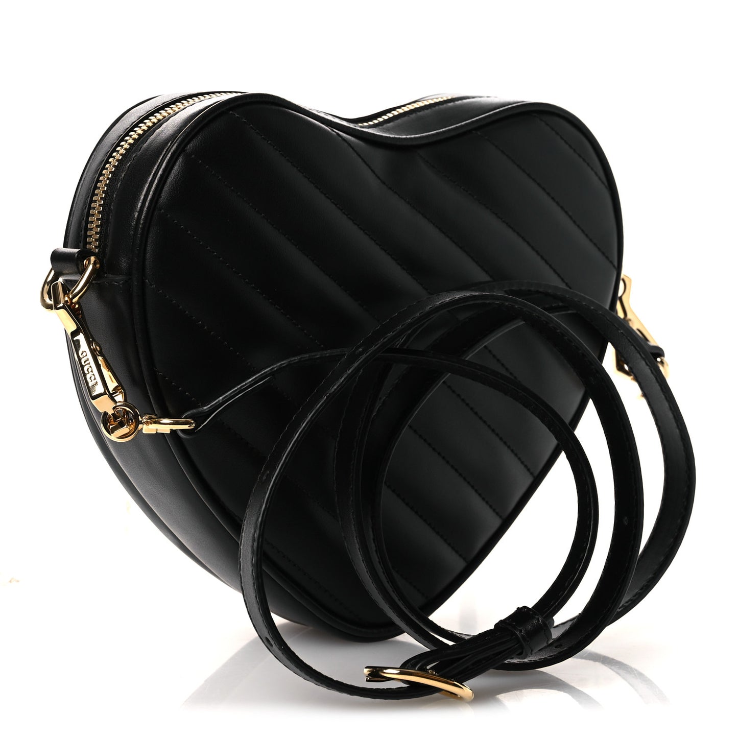 Calfskin Matelasse Diagonal Mini Interlocking G Heart Shoulder Bag Black