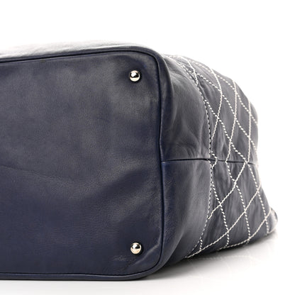 Chanel Lambskin Contrast Stitch Large Drawstring Tote Navy 10 of 10