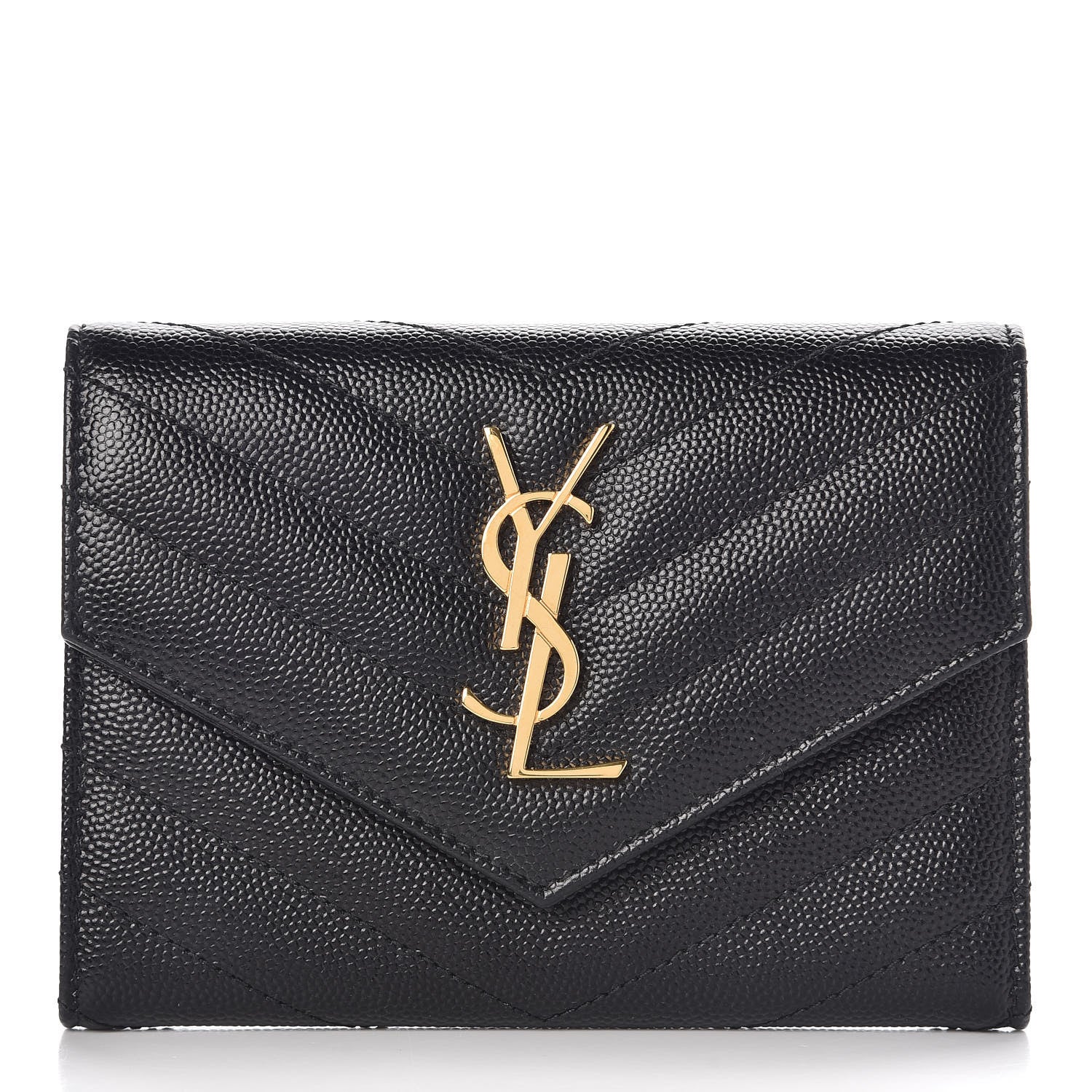 Saint Laurent Grain De Poudre Matelasse Chevron Small Monogram Passport Case Black 1 of 7