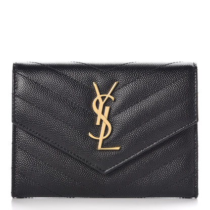 Saint Laurent Grain De Poudre Matelasse Chevron Small Monogram Passport Case Black 1 of 7