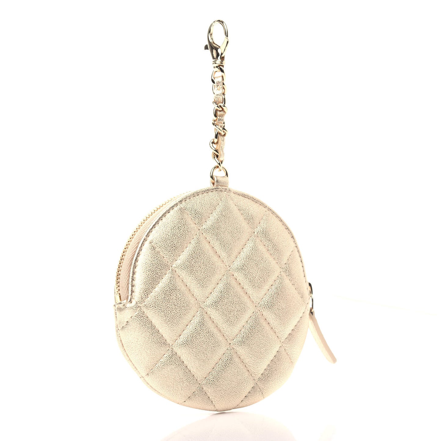 Metallic Lambskin Quilted Round Clip On Coin Purse Gold