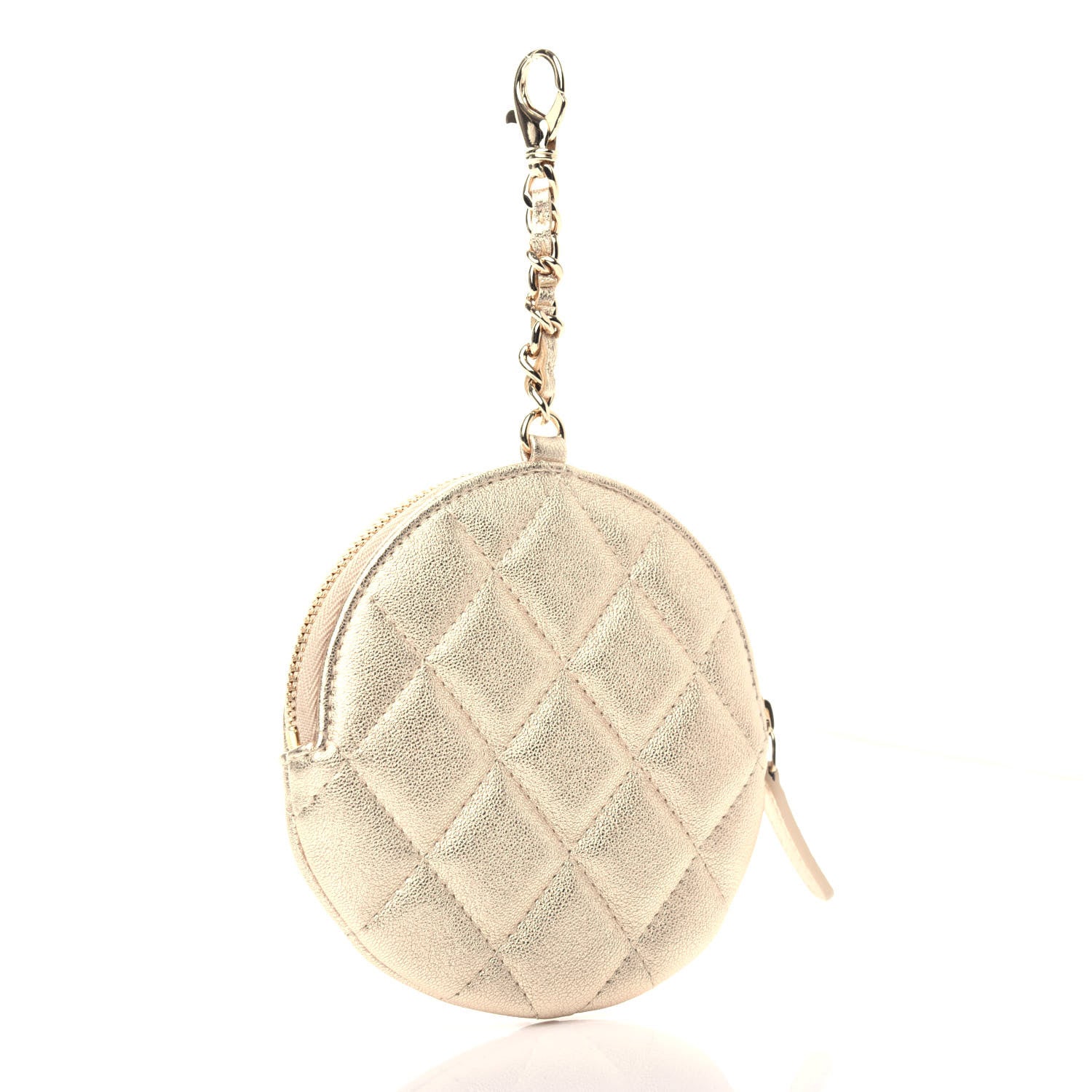 Chanel Metallic Lambskin Quilted Round Clip On Coin Purse Gold 3 of 8