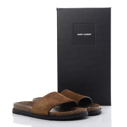 Saint Laurent Suede Joan Slide Sandals 37 Brown 10 of 10