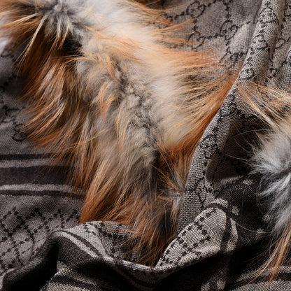 Gucci Wool Silk Fox Fur Monogram Shawl Scarf Brown 2 of 3