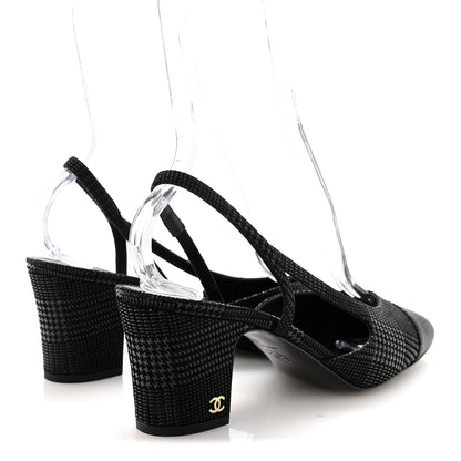 Chanel Suede Kidskin Cap Toe CC Slingback Pumps 40 Black 5 of 9