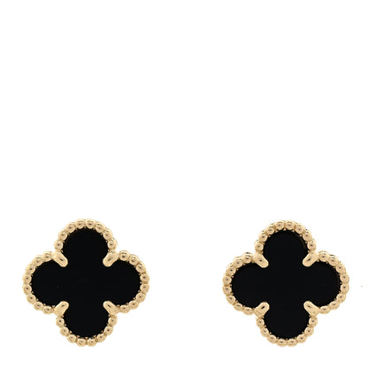 Van Cleef & Arpels 18K Yellow Gold Black Onyx Sweet Alhambra Earrings 1 of 5