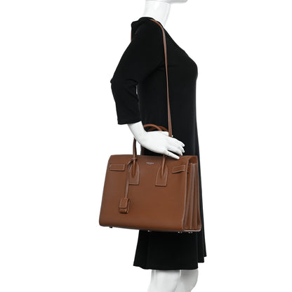 Saint Laurent Grained Calfskin Topstitch Small Sac De Jour Cognac 2 of 11