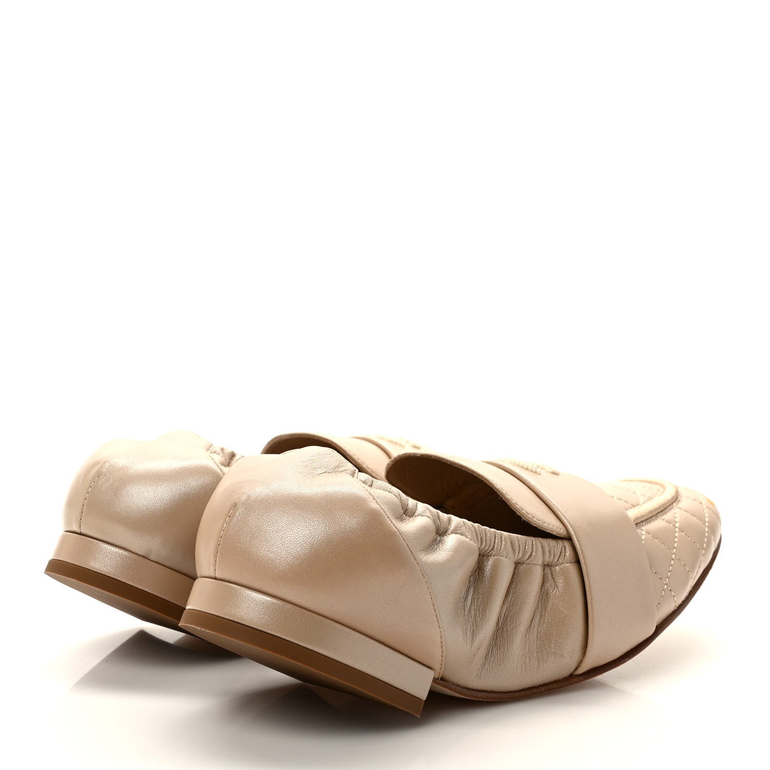 Chanel Laminated Lambskin Womens Quilted Elastic CC Moccasin Loafers 40.5 Beige 4 of 9