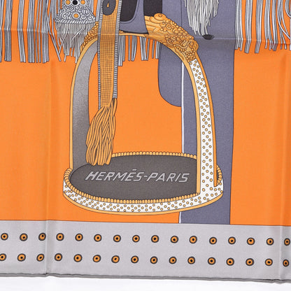 Hermes Silk Selle De Dignitaire Scarf 90 Gris Orange Miel 6 of 6