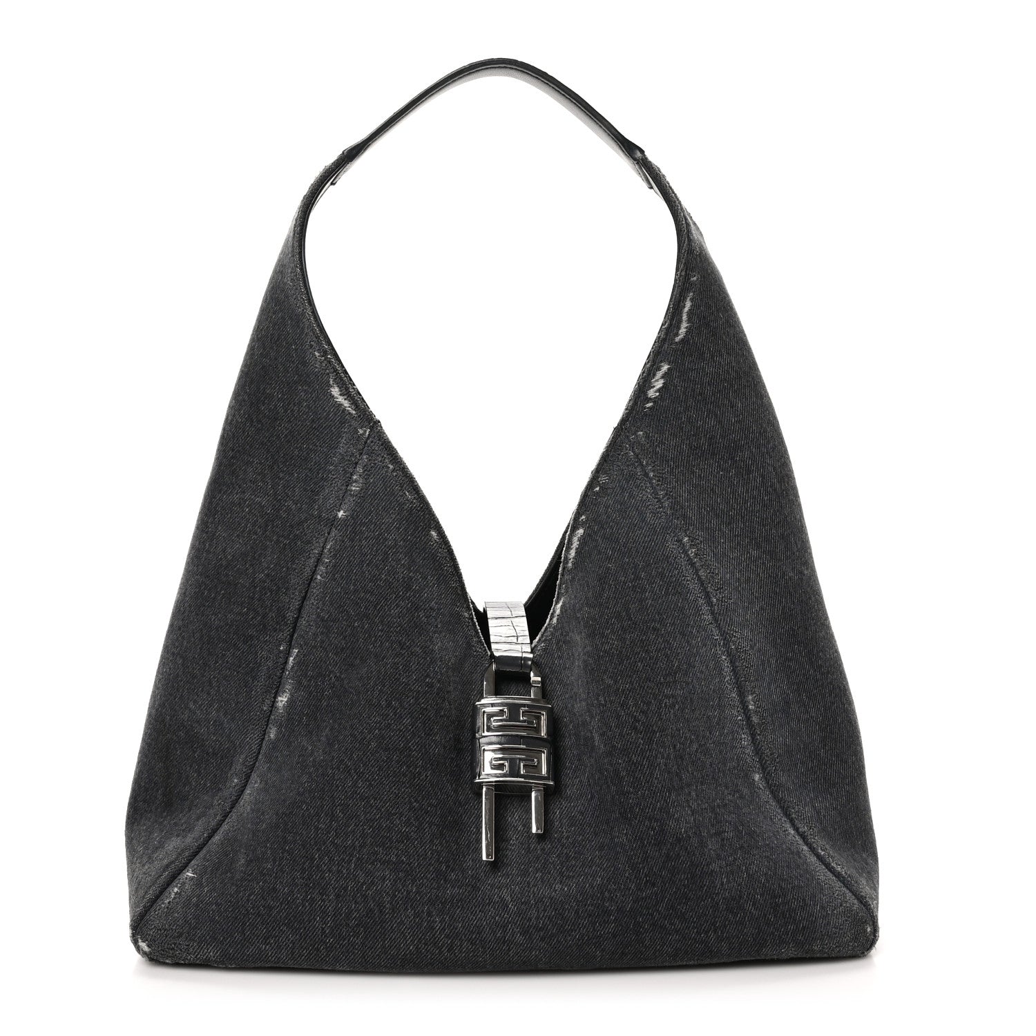 Givenchy Washed Denim Calfskin Crocodile Embossed Medium G-Lock Hobo Black 1 of 10