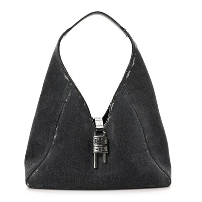 Givenchy Washed Denim Calfskin Crocodile Embossed Medium G-Lock Hobo Black 1 of 10