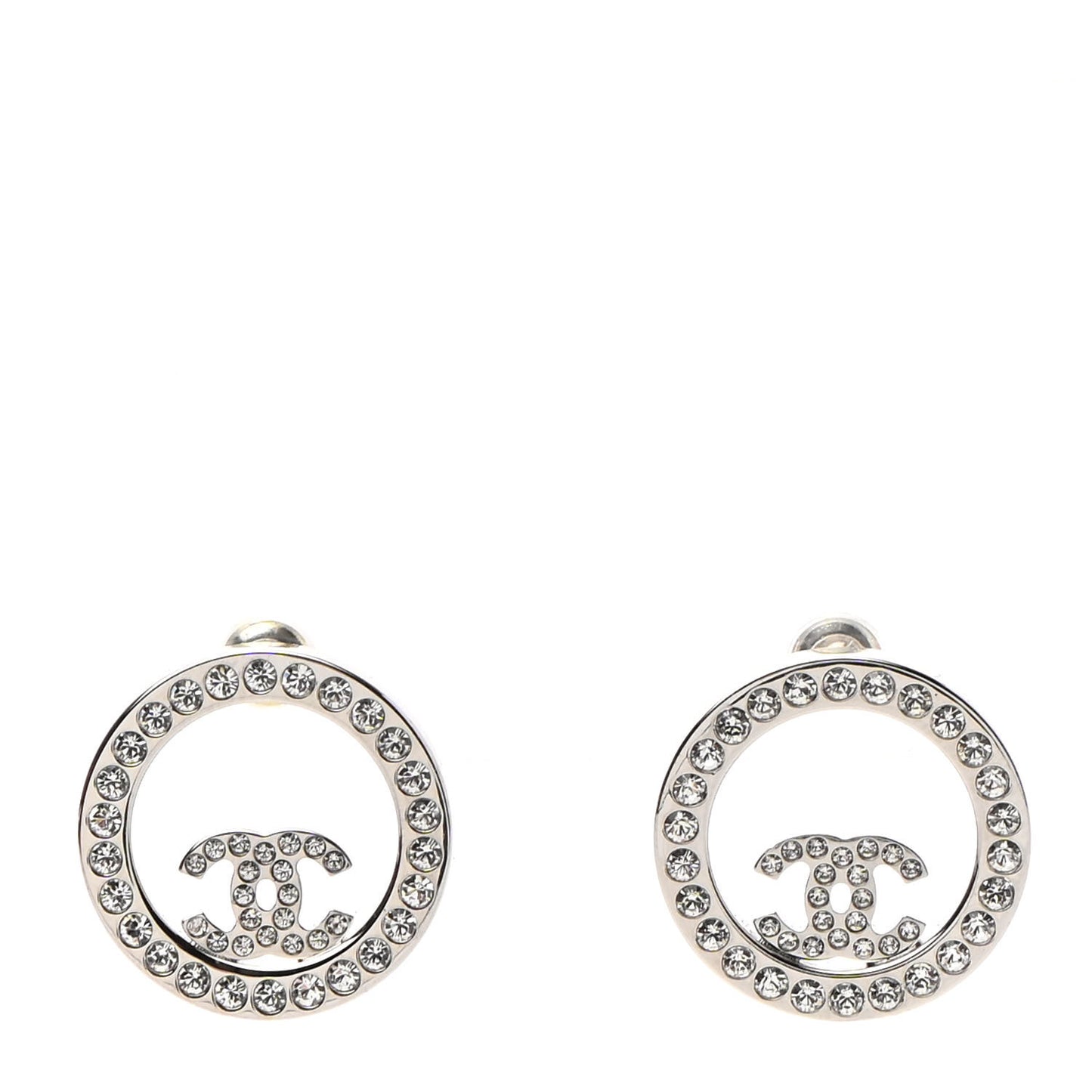 Crystal CC Round Earrings Silver