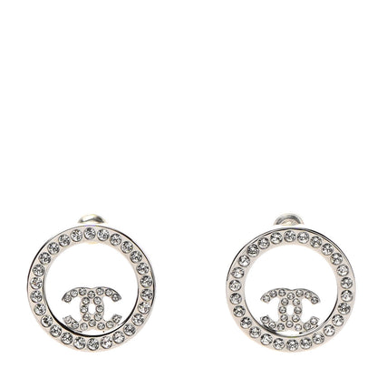 Chanel Crystal CC Round Earrings Silver 1 of 5