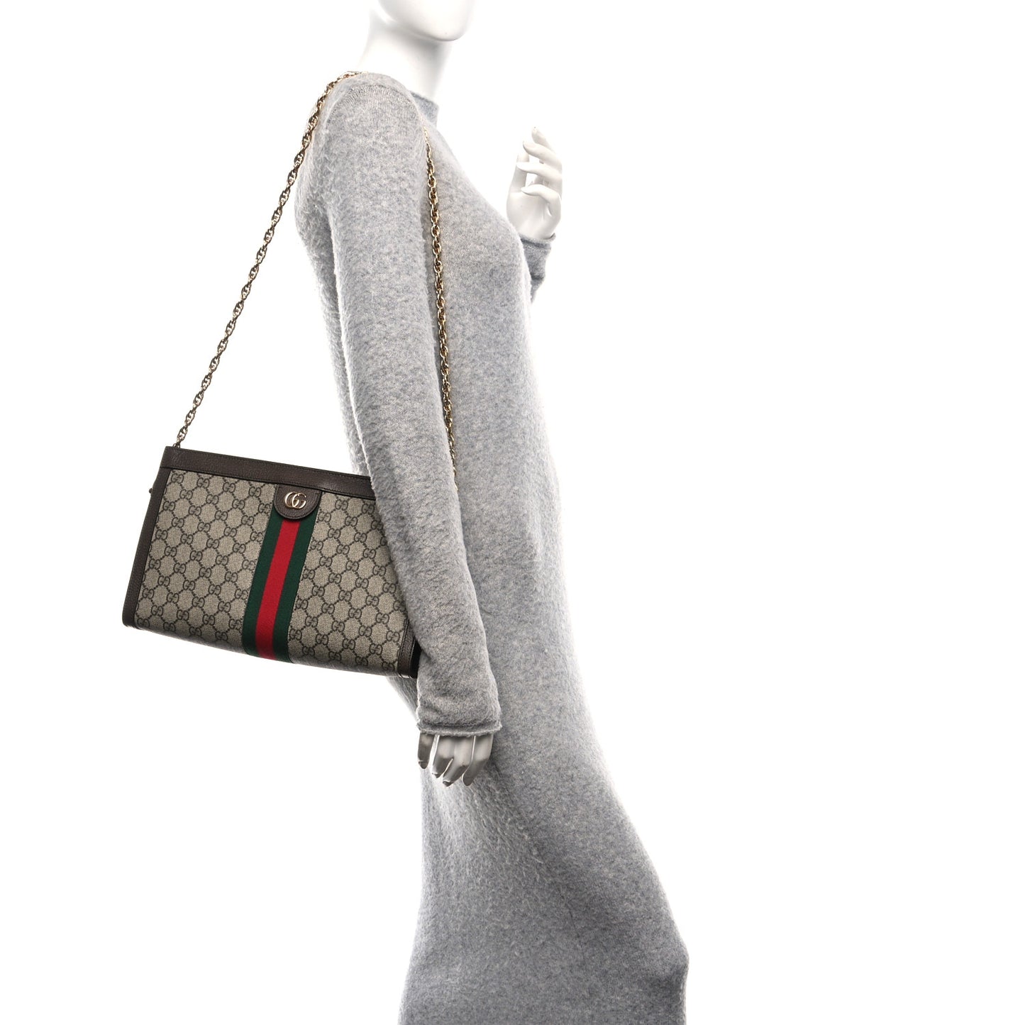 GG Supreme Monogram Web Medium Ophidia Chain Shoulder Bag Brown