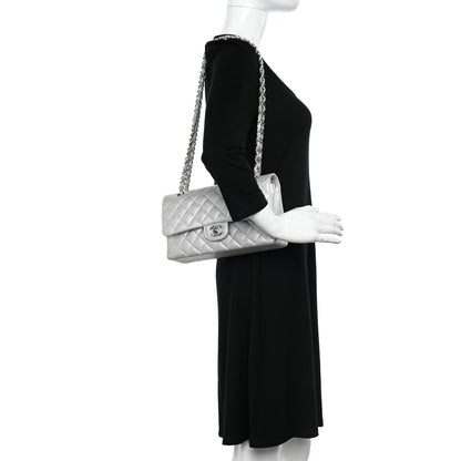 Chanel Glittered Metallic Caviar Quilted Medium Double Flap Silver 2 of 11