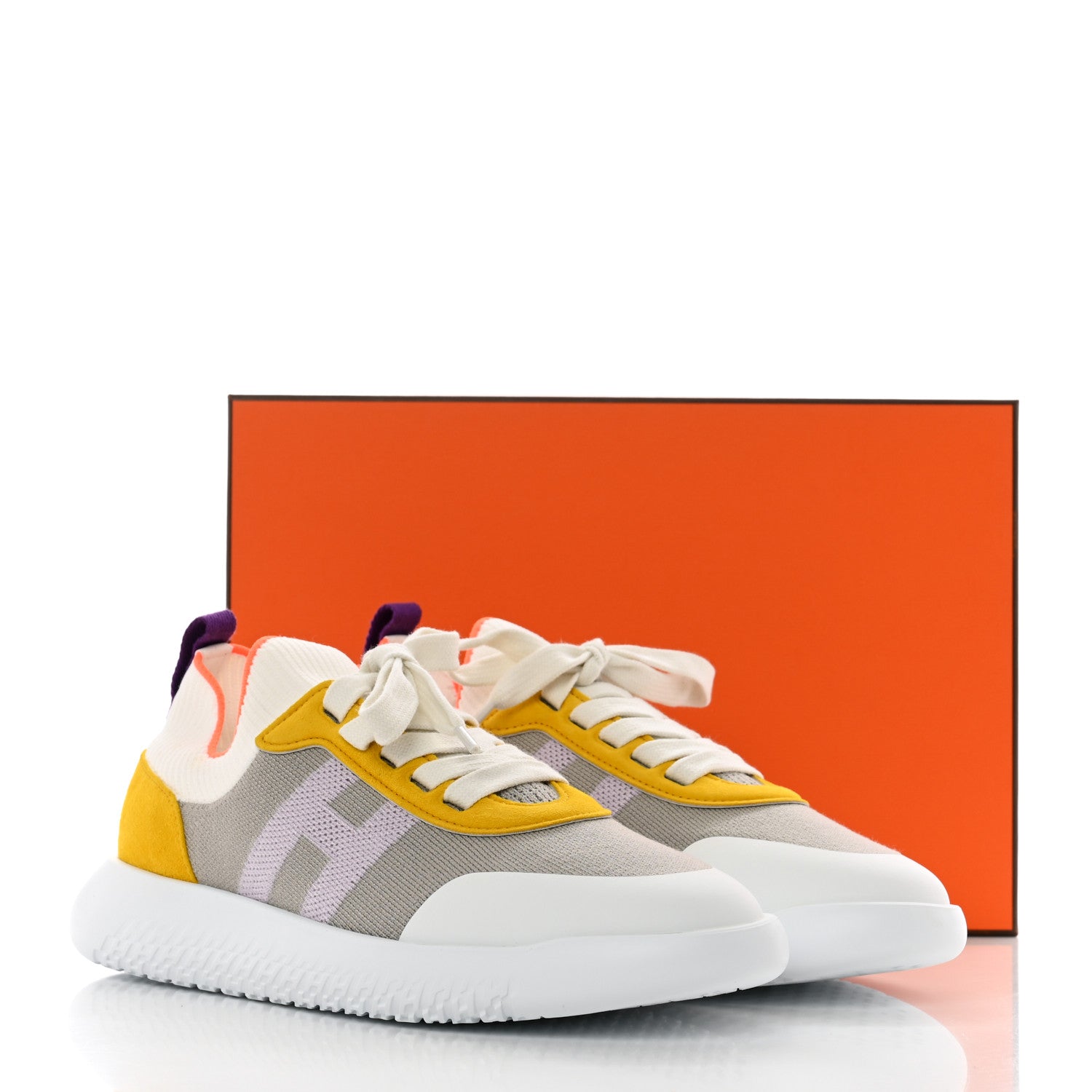 Hermes Knit Suede Goatskin Womens Crew Sneakers 38 Multicolor Gris 10 of 10