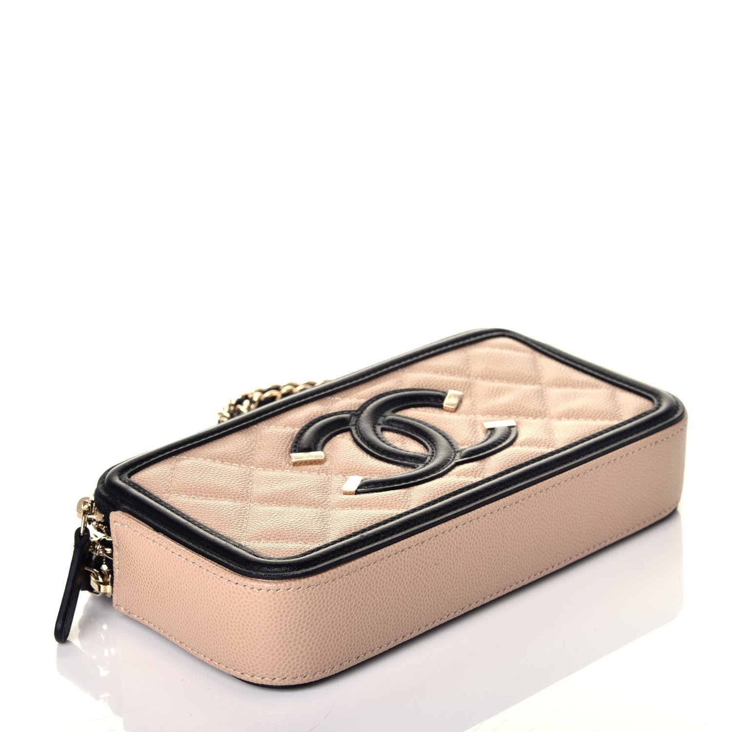 Chanel Caviar Quilted CC Filigree Clutch With Chain Beige Black 4 of 9