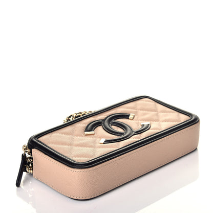 Chanel Caviar Quilted CC Filigree Clutch With Chain Beige Black 4 of 9