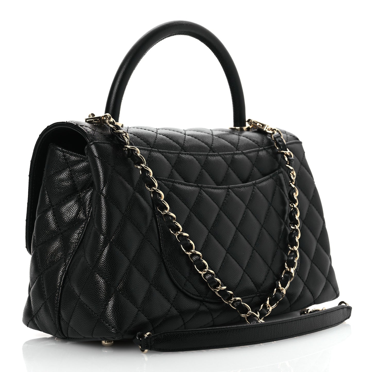 Caviar Quilted Small Coco Handle Flap Black