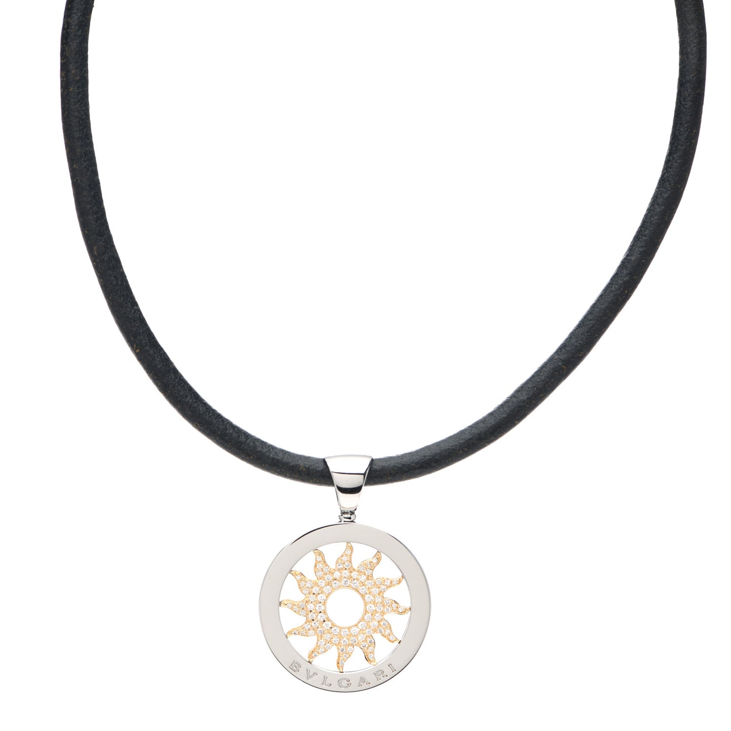 Stainless Steel 18K Yellow Gold Diamond Large Tondo Sun Pendant Necklace