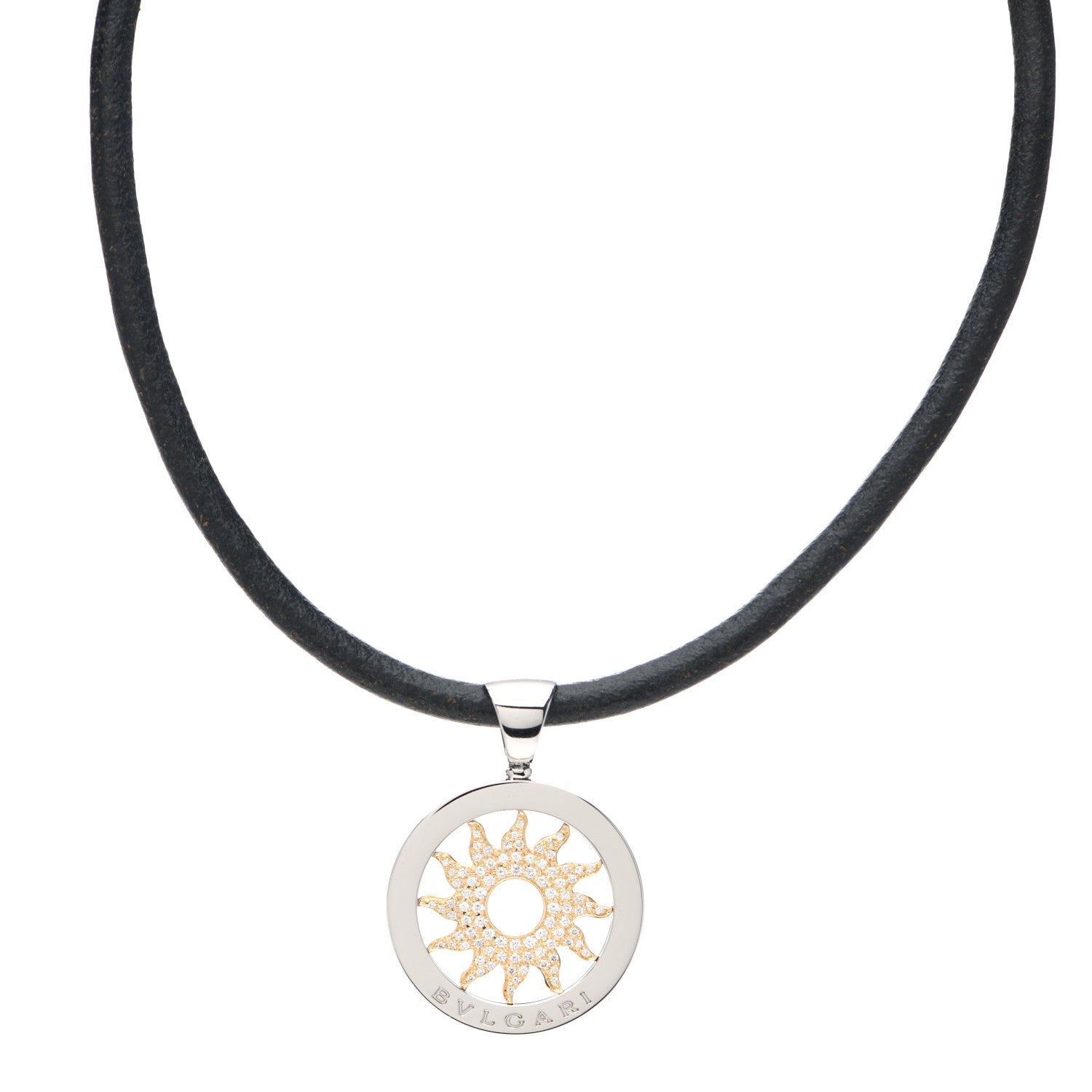 Bulgari Stainless Steel 18K Yellow Gold Diamond Large Tondo Sun Pendant Necklace 1 of 5