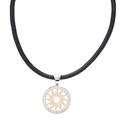 Bulgari Stainless Steel 18K Yellow Gold Diamond Large Tondo Sun Pendant Necklace 1 of 5