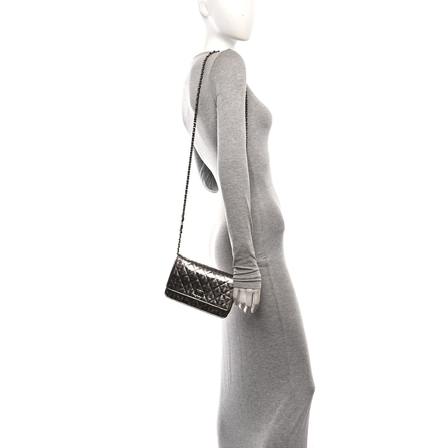 Chanel Metallic Striped Calfskin Reissue Wallet On Chain WOC Silver 2 of 11