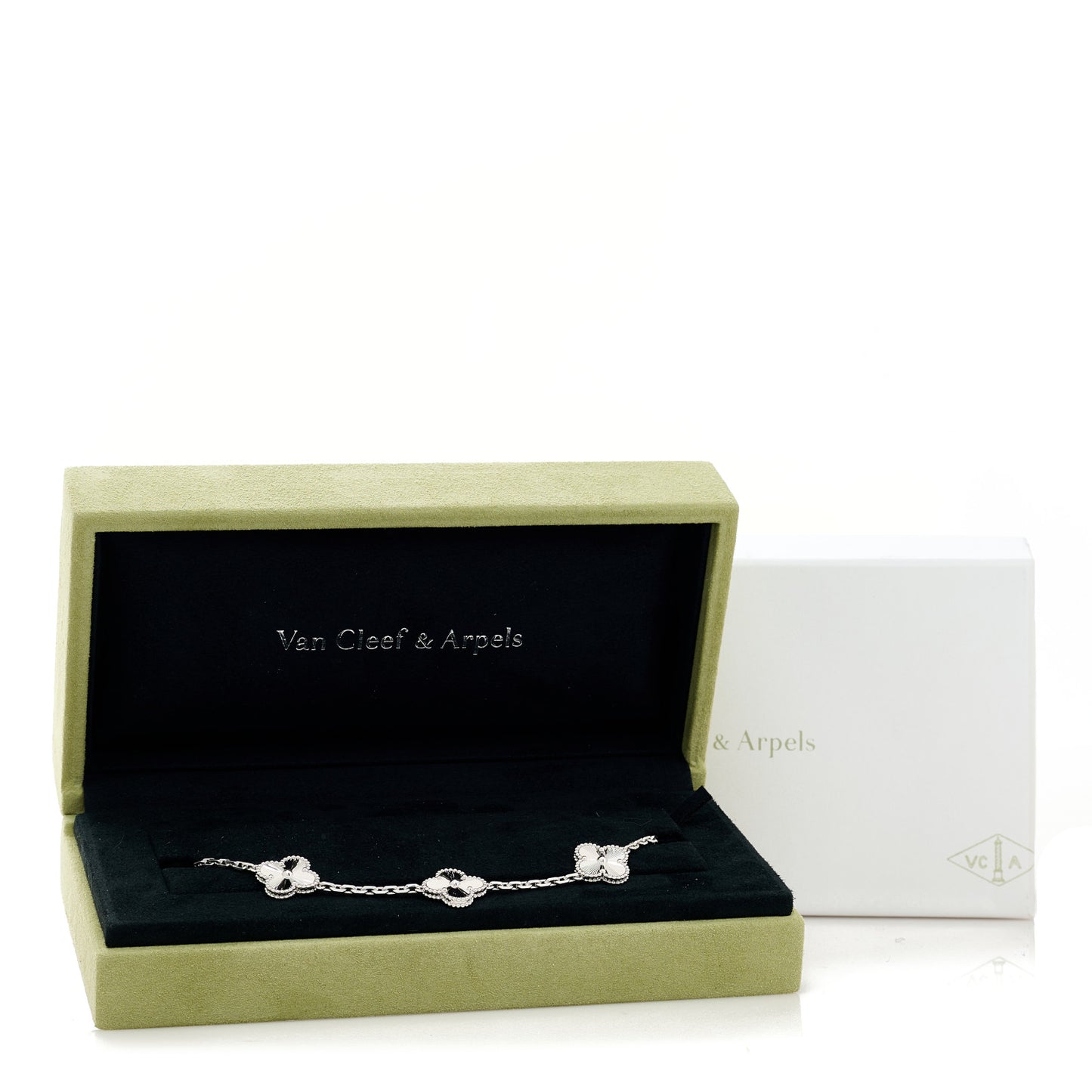 18K White Gold 5 Motifs Guilloche Vintage Alhambra Bracelet