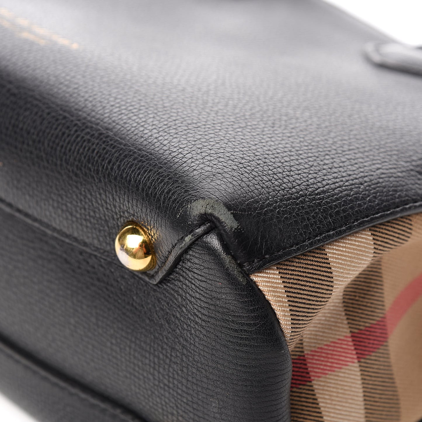 Grainy Calfskin House Check Small Banner Tote Black