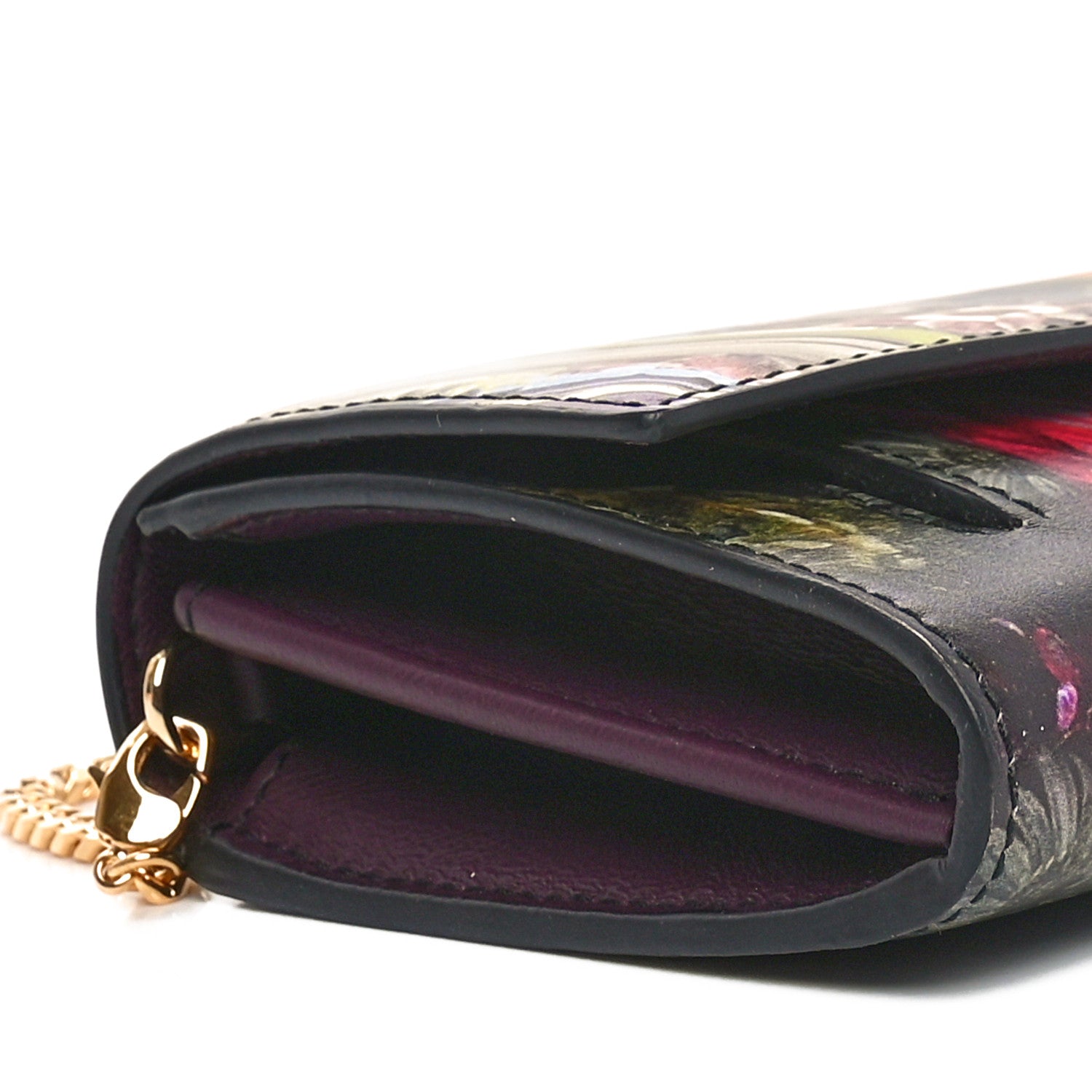 Alexander McQueen Printed Calfskin Dripping Flower Skull Wallet on Chain Multicolor 9 of 11