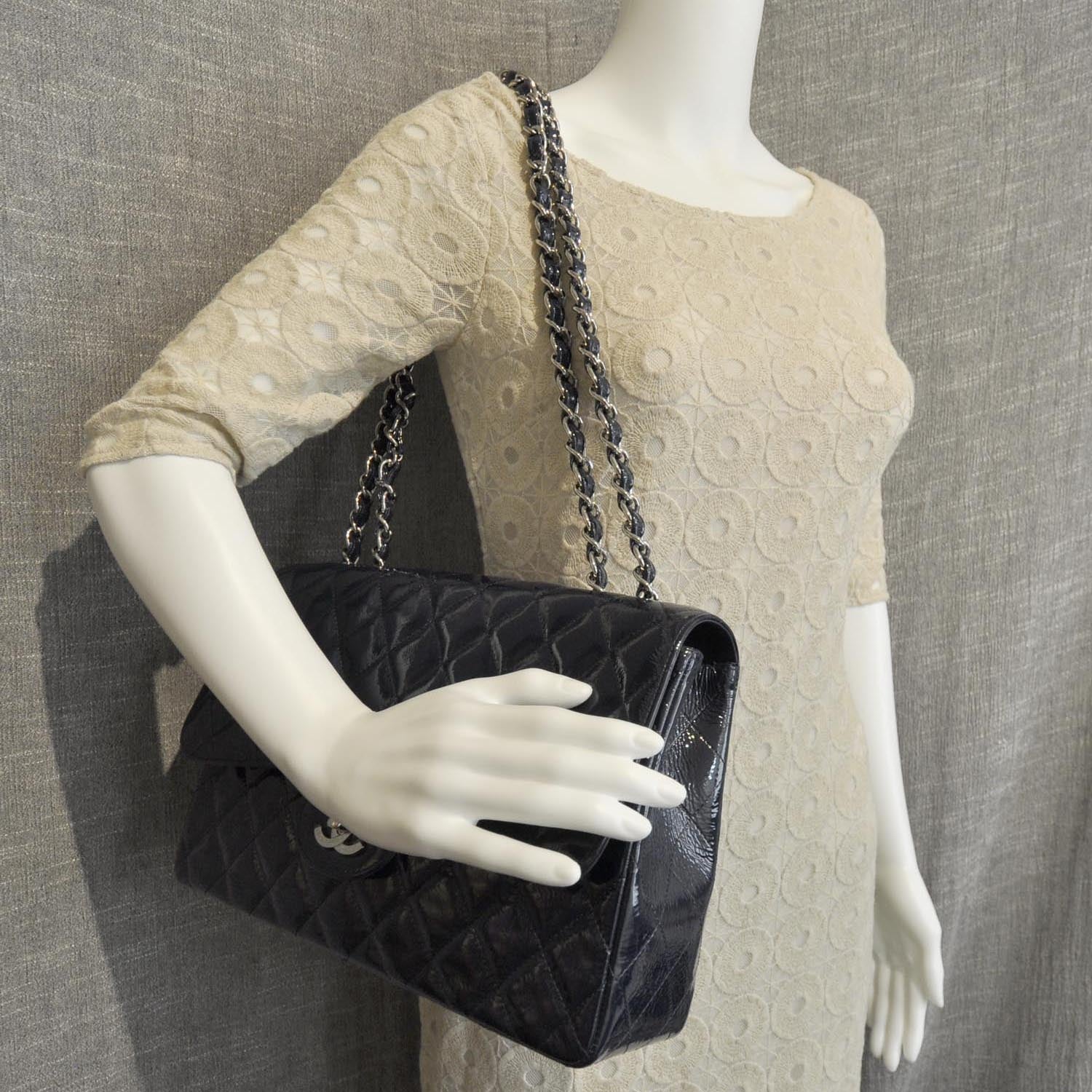 Chanel Crackled Patent Jumbo Flap Navy Blue 1 of 11