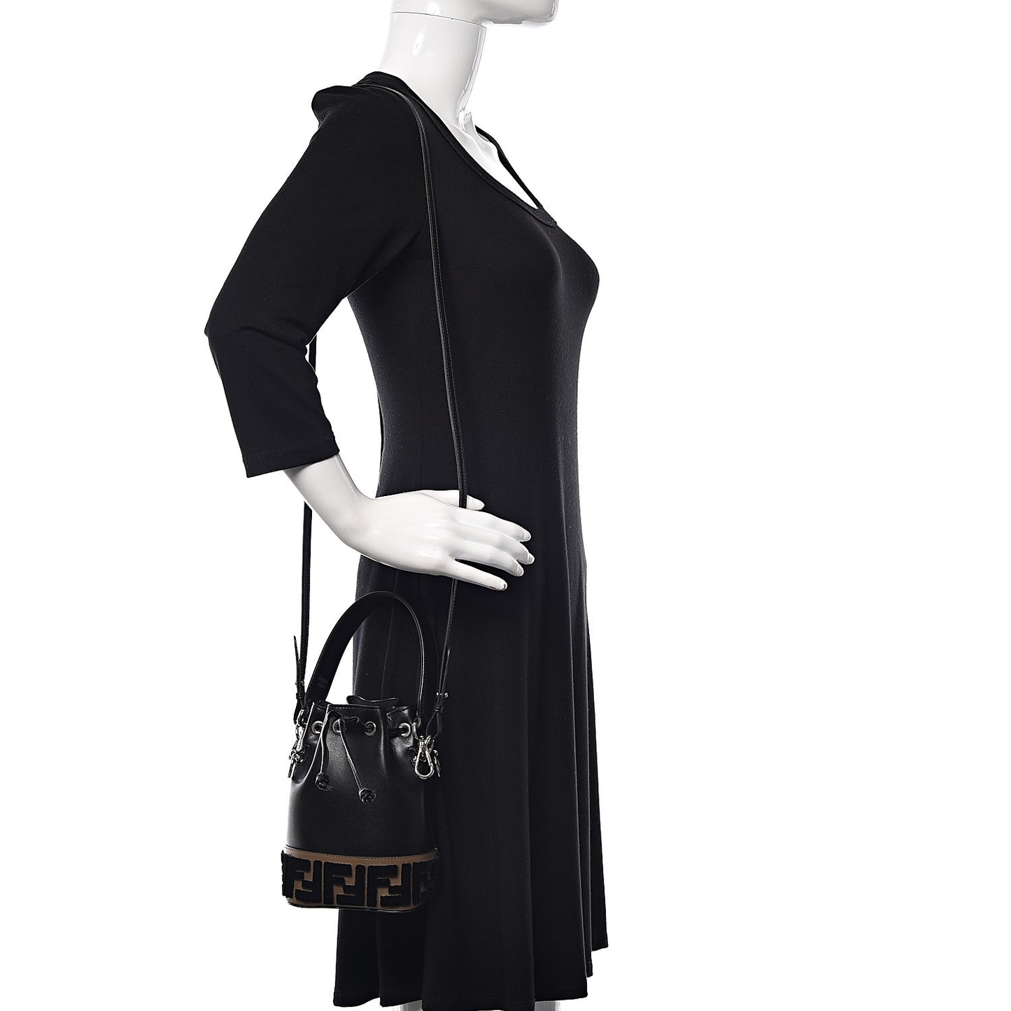 Vitello Liberty Velvet F is Fendi FF Bi-Color Mini Mon Tresor Bucket Bag Black Fango