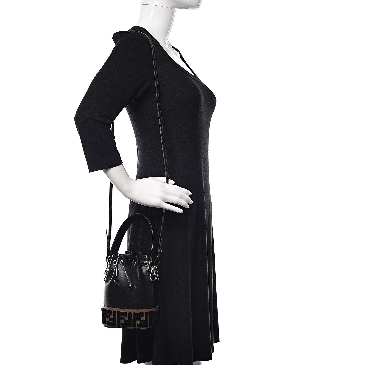 Fendi Vitello Liberty Velvet F is Fendi FF Bi-Color Mini Mon Tresor Bucket Bag Black Fango 2 of 11
