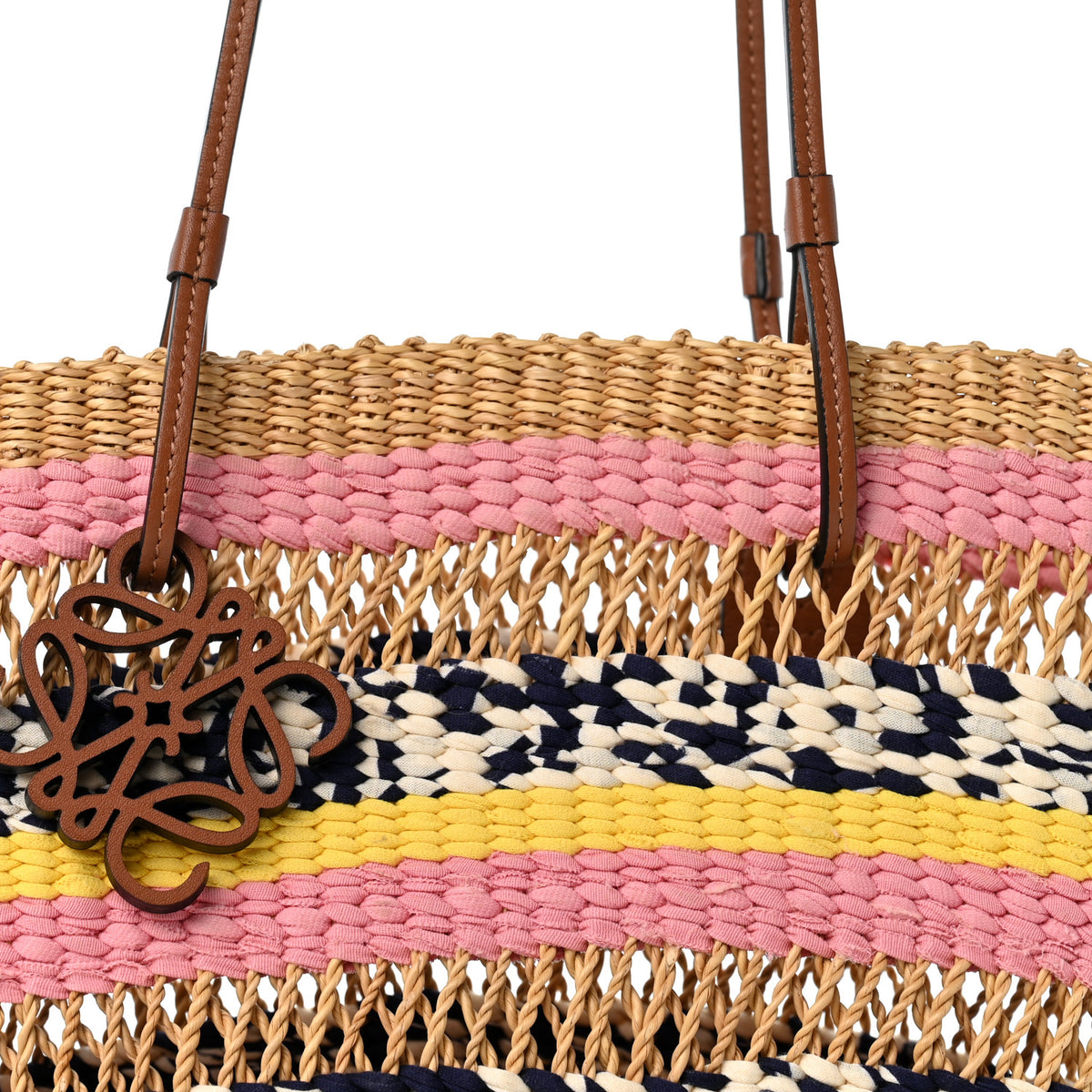 Raffia Anagram Paulas Ibiza Small Basket Tote Bag Natural Pink Tulip