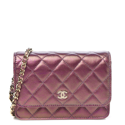 Chanel Iridescent Lambskin Quilted Mini Wallet On Chain WOC Purple 1 of 10