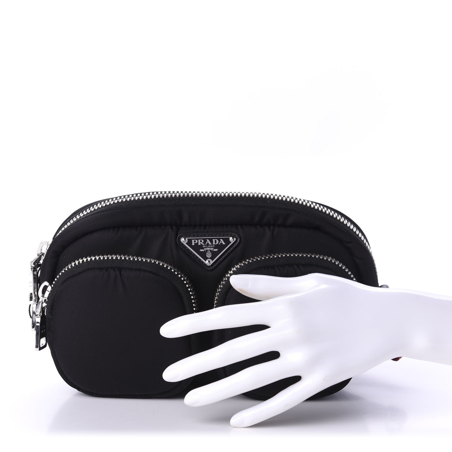 Tessuto Nylon Double Pocket Wristlet Pouch Black Fuoco