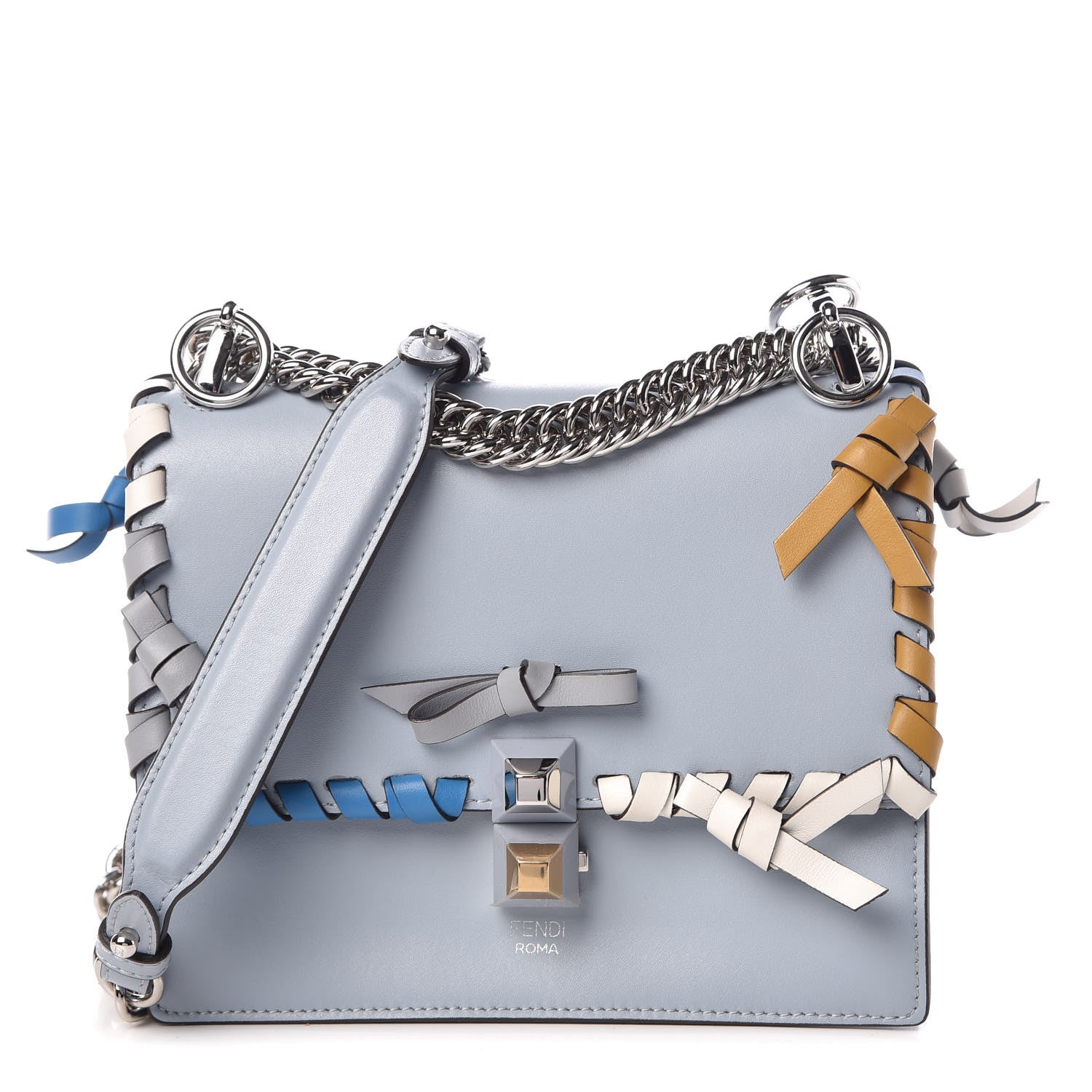 Fendi Vitello Liberty Whipstitch Bow Small Kan I Shoulder Bag Azzurro Polvere Multicolor 1 of 9