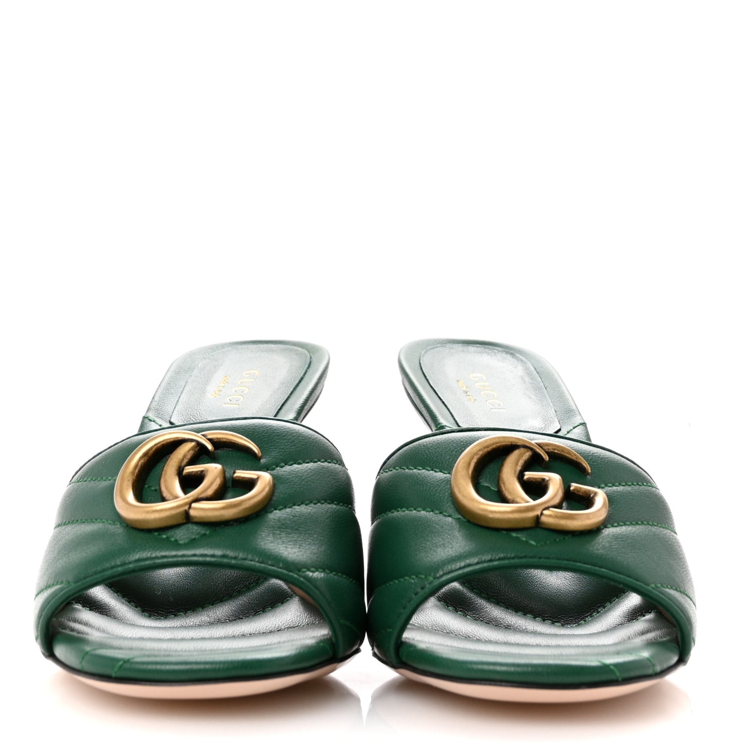 Nappa Matelasse GG Marmont 75mm Slide Sandals 36 Emerald
