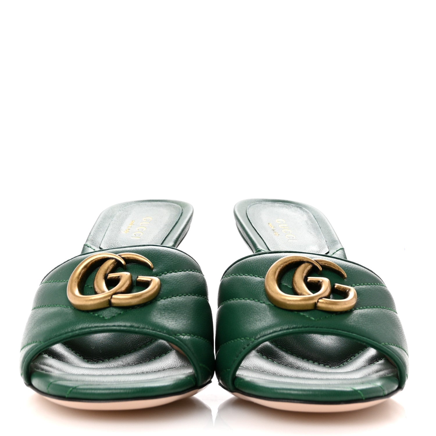 Gucci Nappa Matelasse GG Marmont 75mm Slide Sandals 36 Emerald 3 of 10