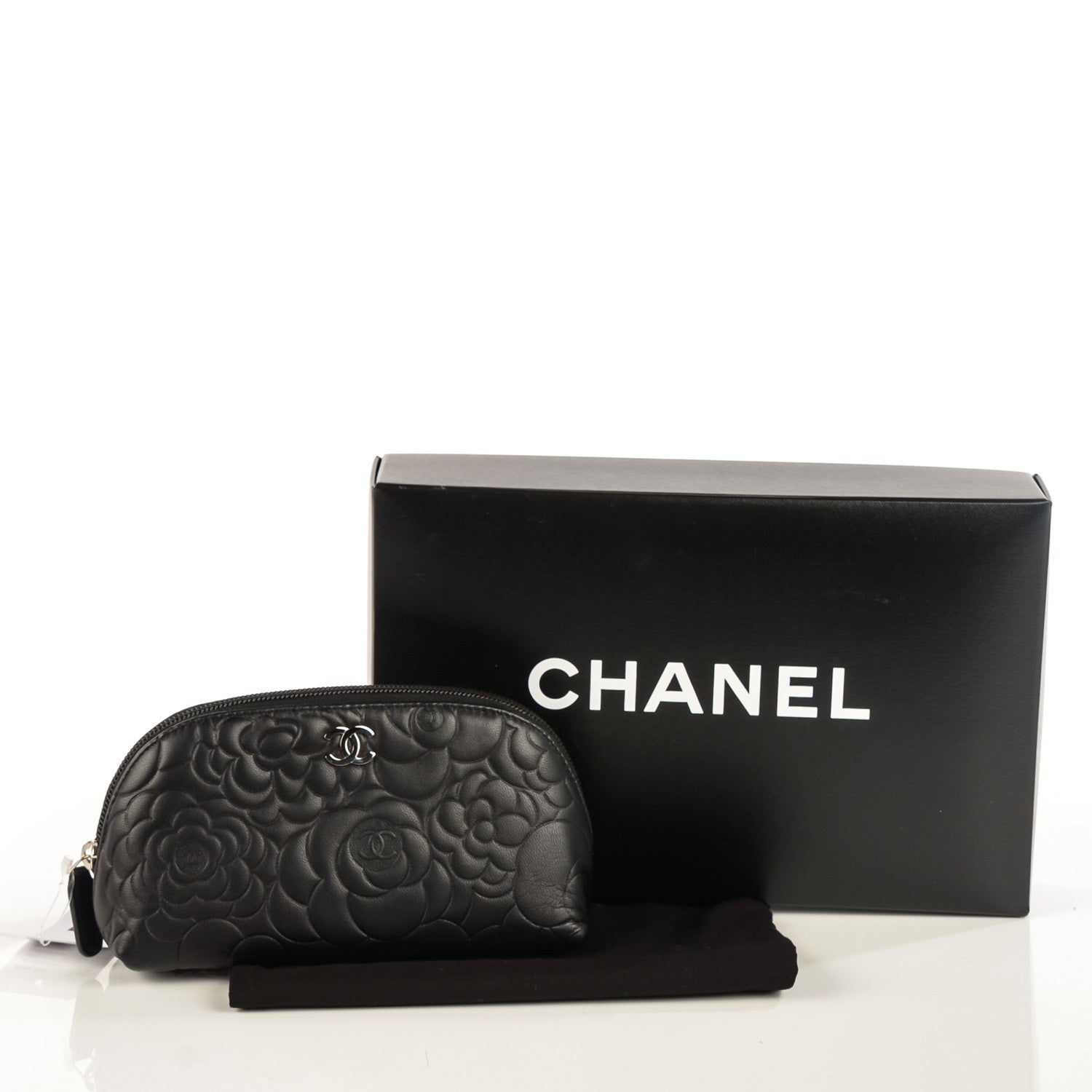 Chanel Lambskin Camellia Embossed Cosmetic Case Black 5 of 8