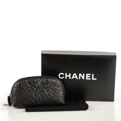Chanel Lambskin Camellia Embossed Cosmetic Case Black 5 of 8